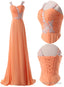 Organge Chiffon Straps Lace Applique A Line Long Prom Dress, Orange Prom Dress