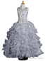 Organza Ruffles Gray Girls Pageant Dresses For Weddings Ball Gowns