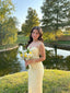 Pastel Yellow Prom Dress, Elegant Lace Prom Dresses