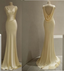 Pastel Yellow Satin Backless Mermaid Long Prom Dresses