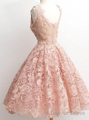 Peach Lace Scoop Neckline Short Cute Homecoming Dresses