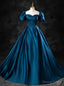 Peacock Blue Satin Sweetheart Puff Sleeve Quinceanera Dresses