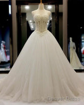 Pearl Beaded Sweetheart See Through Princess Wedding Dresses
