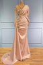 Pearl Pink Long Sleeves Ruched Beading Trumpet Mermaid Prom Dress