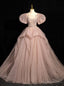 Pibk Tulle Sequins Puff Sleeve Beading Prom Dresses