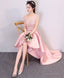 Pink High Low Lace Prom Dress, Pink Prom Bridesmaid Dresses