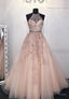 Pink Lace Long Prom Dress, A Line Prom Graduation Dresses