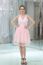 Pink A Line Mini Lace Bridesmaid Dresses