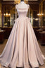 Pink A Line Satin Long Prom Dresses Formal Evening Dresses