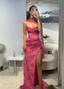 Pink A Line Sweetheart Neck Beaded Lace Prom Dress With Slit