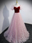 Pink A Line Tulle Long Prom Dress, Pink Tulle Prom Graduation Dresses