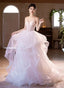 Pink and White Tulle Beaded Layers Sweet 16 Dress, Tulle Long Prom Dresses