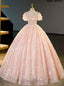 Pink Ball Gowns Lace Sequins Beading Quinceanera Dresses