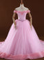 Pink Ball Gowns Off The Shoulder Backless Tulle Wedding Dresses