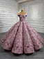 Pink Ball Gowns Sequins Appliques Luxury Prom Dresses