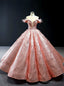 Pink Ball Gowns Sequins Appliques See Through V Neck Quinceanera Dresses
