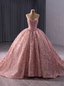 Pink Ball Gowns Sequins Beading Prom Dresses