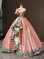 Pink Ball Gowns Sequins Blue Embroidery Appliques One Shoulder Sweet 16 Prom Dresses