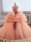 Pink Ball Gowns Strapless Pleats Flower Prom Dresses
