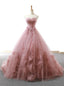 Pink Ball Gowns Sweetheart Neck Tulle Appliques Wedding Dresses