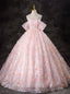 Pink Ball Gowns Tulle 3D Flower Quinceanera Dresses