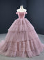 Pink Ball Gowns Tulle Off the Shoulder Pleats Prom Dresses