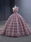 Pink Ball Gowns Tulle One Shoulder Pleats Prom Dresses