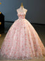Pink Ball Gowns Tulle Print Flower Quinceanera Dresses
