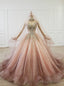 Pink Ball Gowns Tulle Sequins High Neck Cap Sleeve Wedding Dresses