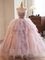 Pink Ball Gowns Tulle Spaghetti Straps Prom Dresses