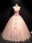 Pink Ball Gowns Tulle Strapless Appliques Quinceanera Dresses