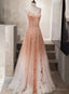 Pink Beaded Tulle Prom Dress Prom Dress, Straps Gradient Prom Dresses