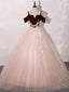Pink Burgundy Tulle Long Prom Dress, A Line Prom Sweet 16 Dresses with Lace
