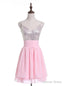 Pink Chiffon Sequins Sleeveless Homecoming Dresses