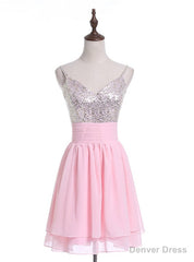 Pink Chiffon Sequins Sleeveless Homecoming Dress