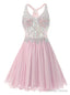 Pink Chiffon V Neck Homecoming Dresses