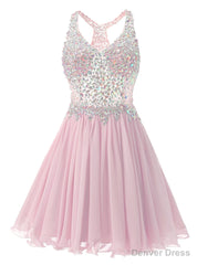 Pink Chiffon V-neck Homecoming Dress