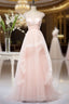 Pink Elegant Tulle A-Line Floor Length Wedding Prom Dresses, Light Pink Gowns