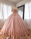 Pink Embroidered Lace Quinceanera Dress Ball Gown, Long Prom Dresses