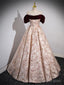 Pink Floral Off Shoulder Beaded Long Prom Dress, Pink Floor Length Prom Dresses