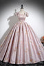 Pink Floral Satin Long Prom Dress, Beautiful A Line Prom Dresses With Bow