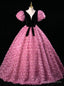 Pink Flower Puff Sleeve V Neck Quinceanera Dresses