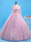 Pink Flowers Long Prom Dress, Pink Sweet 16 Gowns Prom Dresses