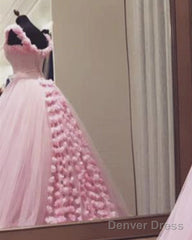 Pink Flowers Quinceanera Dresses Ball Gown Off The Shoulder