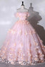 Pink Flowers Sweetheart Ball Gowns Prom Dress, Pink Long Sweet 16 Dresses