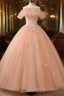 Pink Flowers Tulle Off Shoulder Prom Dress, Pink Tulle Sweet 16 Dresses