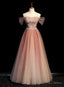 Pink Gradient Beaded Sweetheart Prom Dress, Pink Gradient Prom Dresses