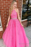Pink Halter Long Prom Dresses With Appliques