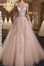 Pink Halter Neck Lace Prom Dress, Pink Halter Neck Long Lace Prom Dresses