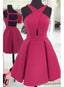 Pink Halter Neck Short A Line Prom Homecoming Dresses Featuring Cutout Back